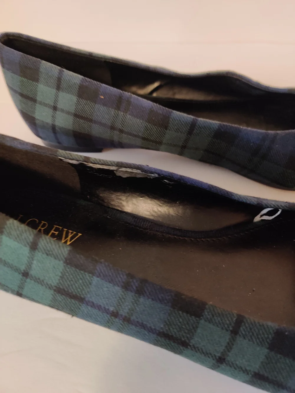 J Crew Plaid Pointed Toe Ballet Flats - Black/Green 9